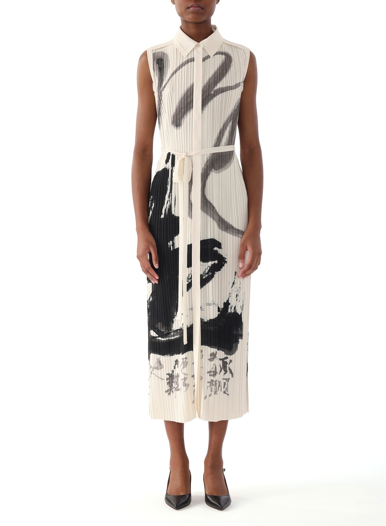 PLEATED SLEEVELESS SHIRTDRESS WITH ARTWORK BY TONG YANG TZE view 1