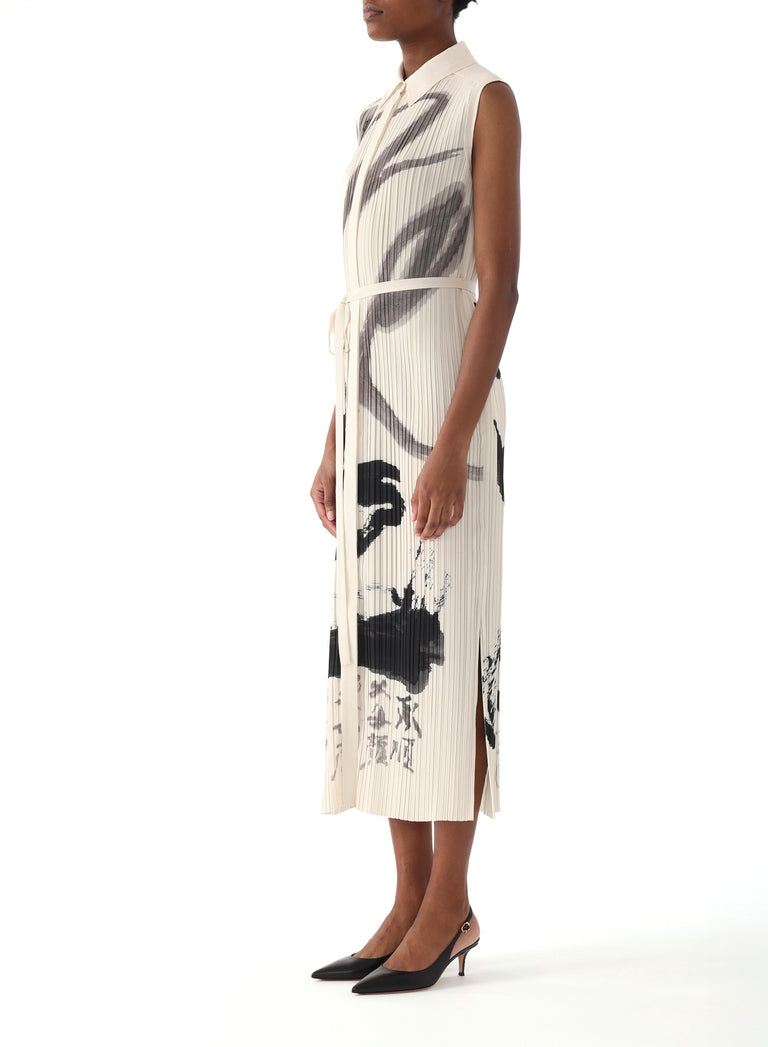 PLEATED SLEEVELESS SHIRTDRESS WITH ARTWORK BY TONG YANG TZE view 2