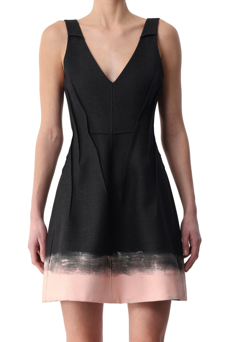 GLEN PLAID V-NECK MINI DRESS WITH PAINTED HEM view 2