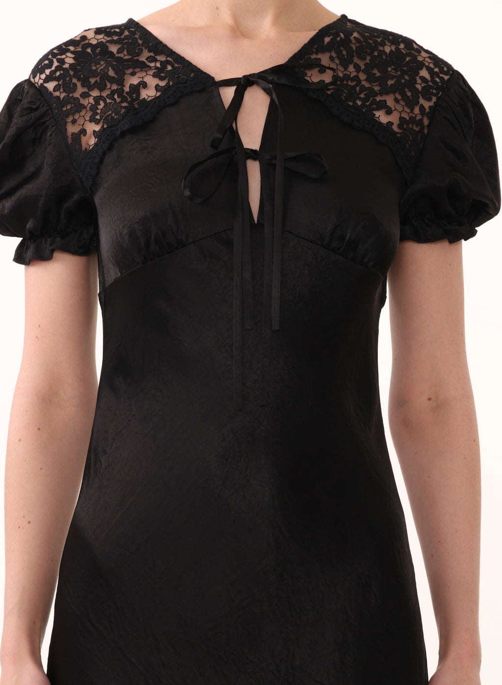 PUFF SLEEVE EMPIRE WAIST DRESS WITH LACE DETAIL view 3