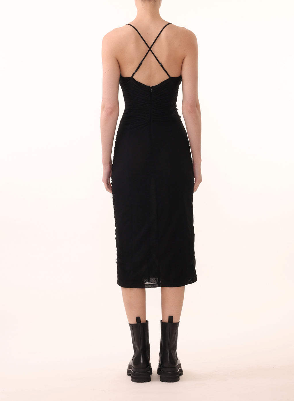 S/L SHEER JERSEY RUCHED MIDI DRESS view 4