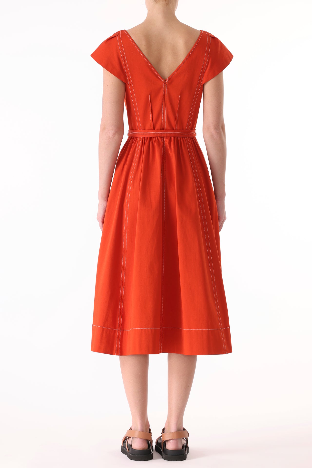 CAP SLEEVE V-NECK STRETCH COTTON DRESS view 5