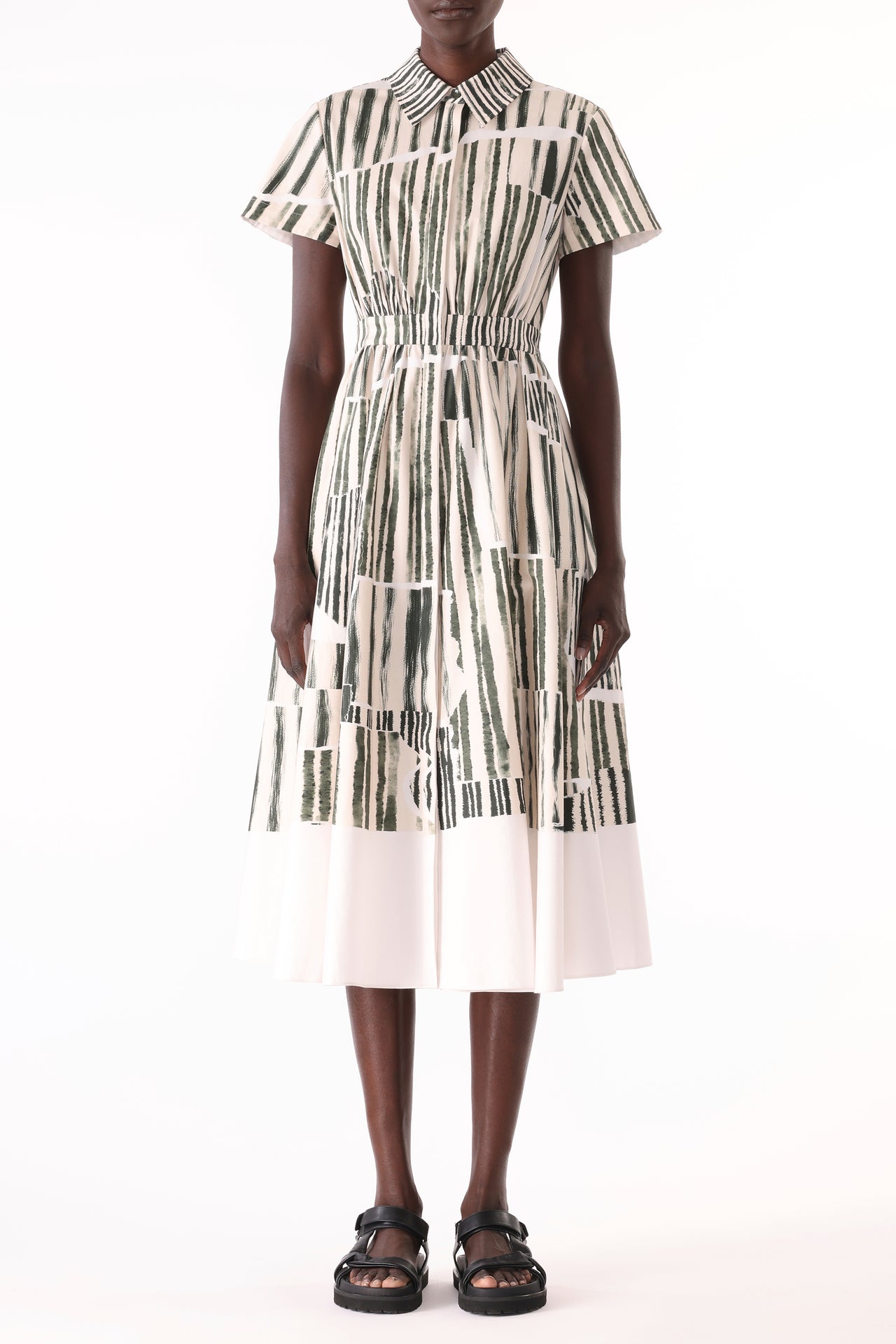 STRIPE COLLAGE STRETCH COTTON SHIRTDRESS view 3