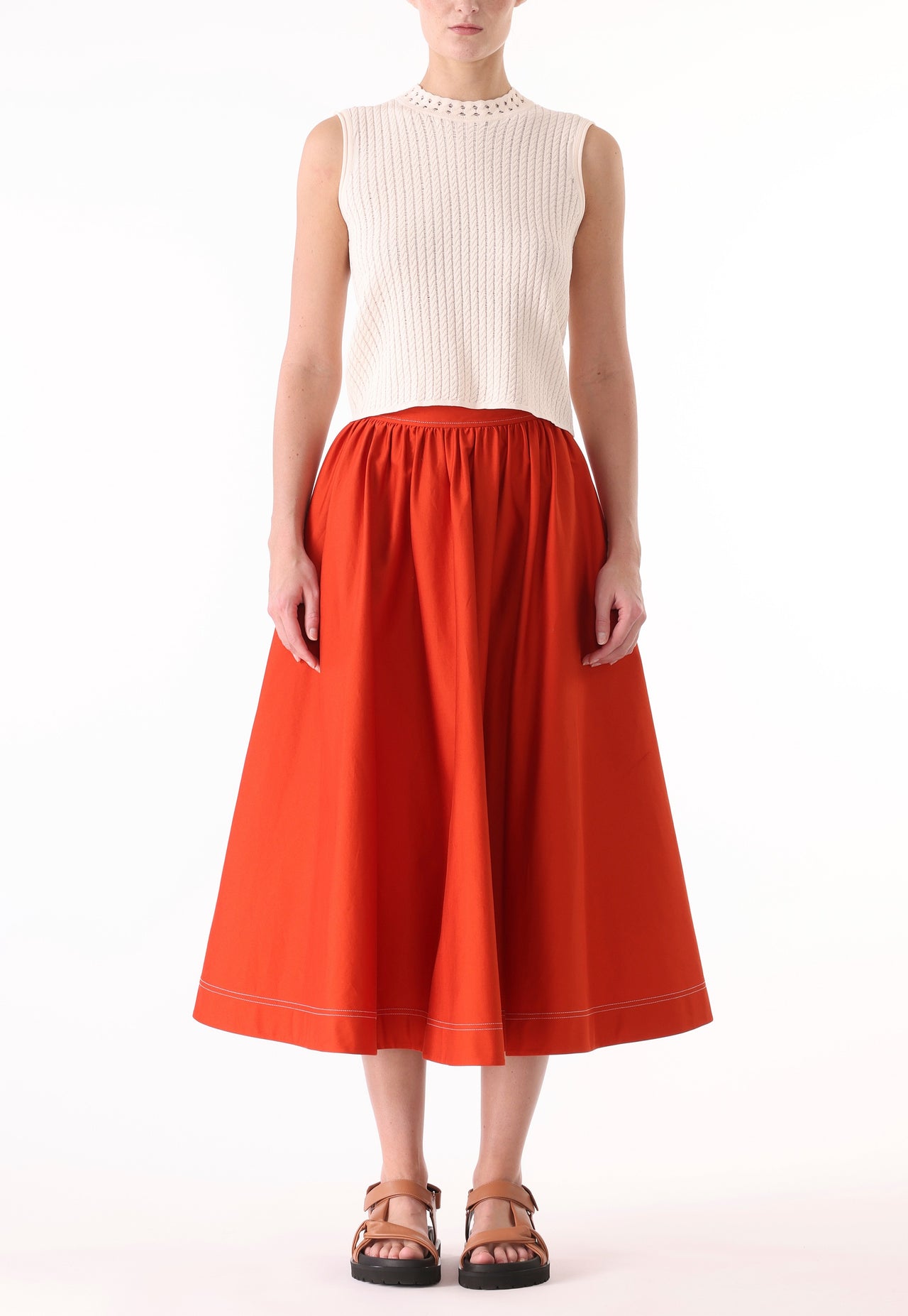 STRETCH COTTON MIDI SKIRT view 2