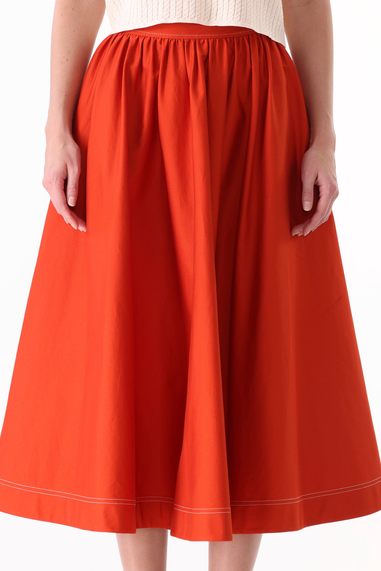 STRETCH COTTON MIDI SKIRT view 3