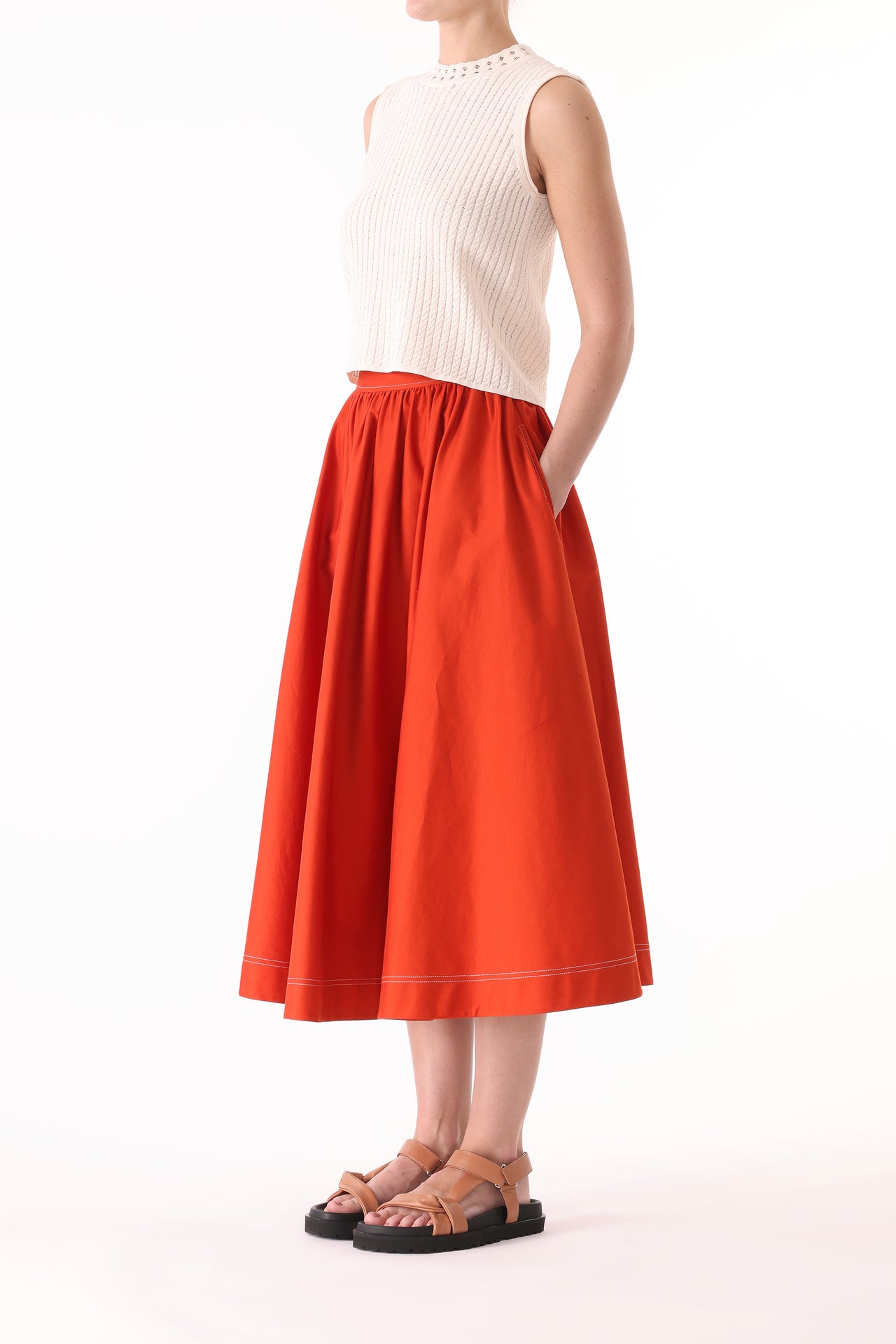 STRETCH COTTON MIDI SKIRT view 4