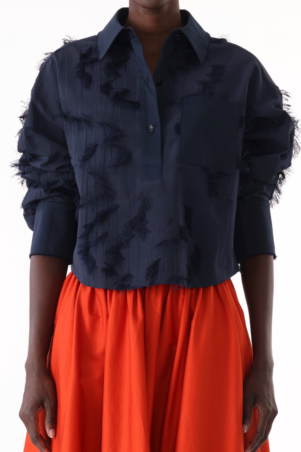 LONG SLEEVE CROPPED COTTON FIL COUPE SHIRT view 1