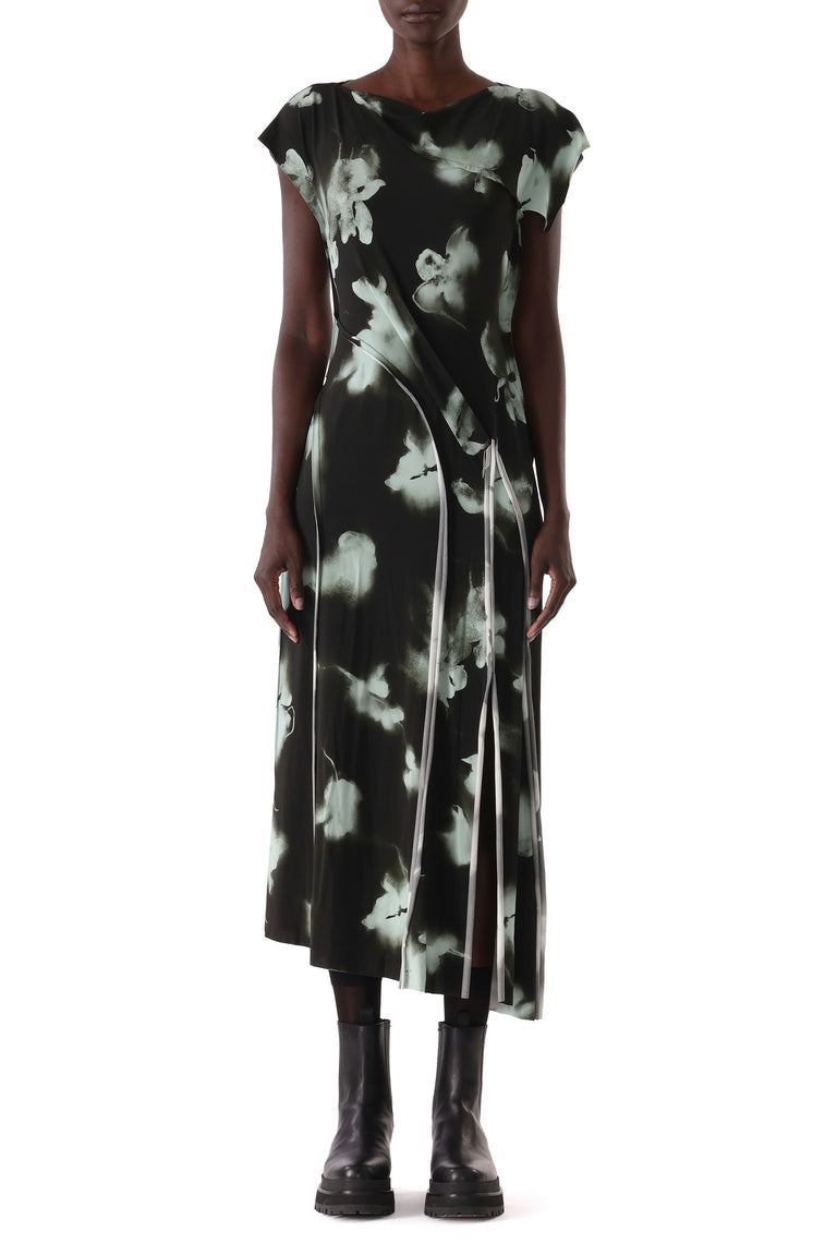 BLURRED FLORAL DRAPED JERSEY DRESS view 2