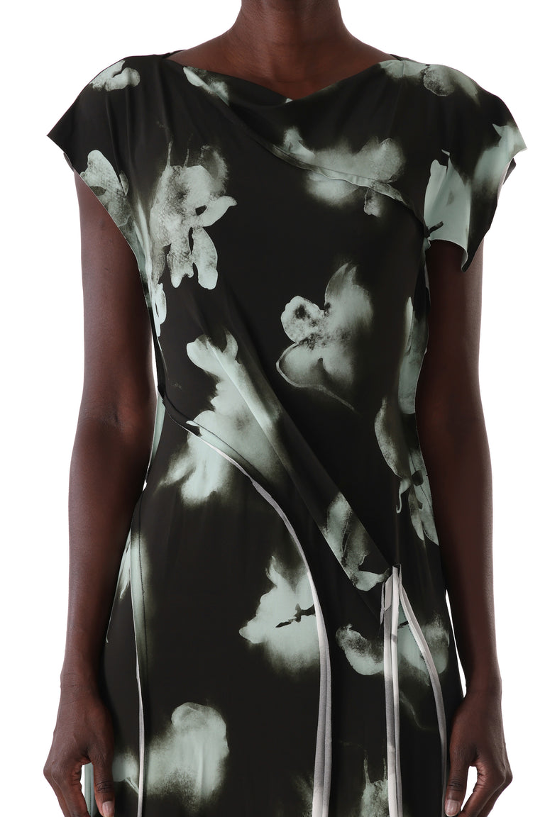 BLURRED FLORAL DRAPED JERSEY DRESS view 5