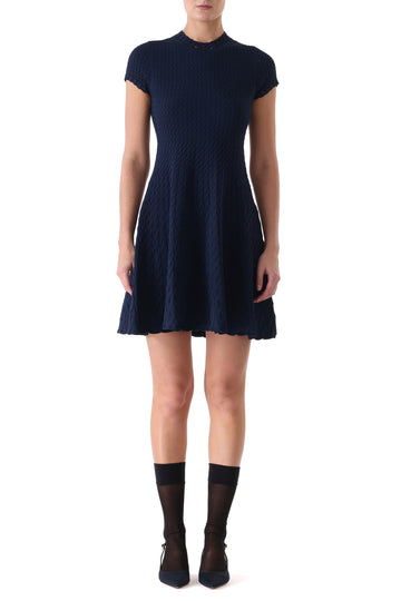 SHORT SLEEVE CABLE KNIT FIT AND FLARE DRESS view 1