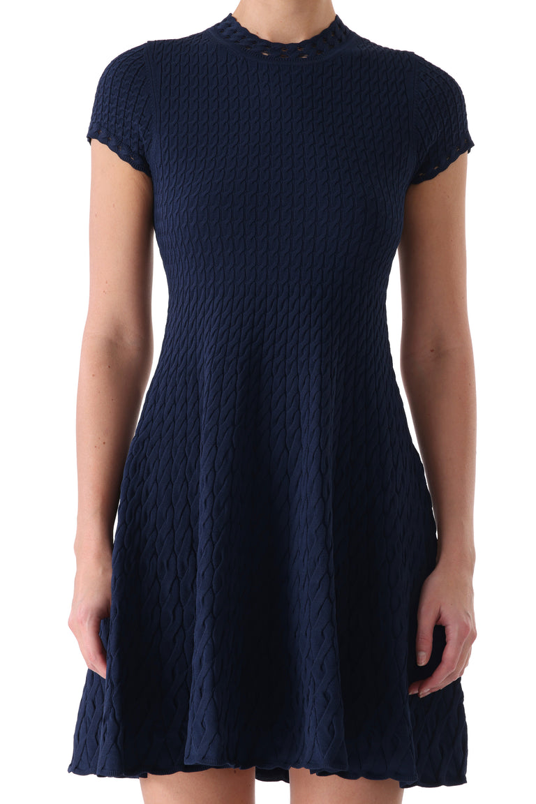 SHORT SLEEVE CABLE KNIT FIT AND FLARE DRESS view 2