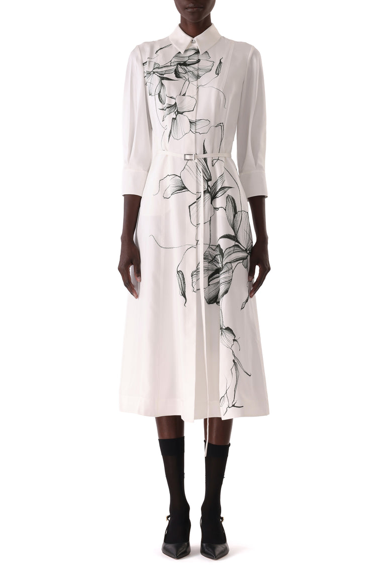 SHADOW FLORAL SILK TWILL SHIRT DRESS view 2