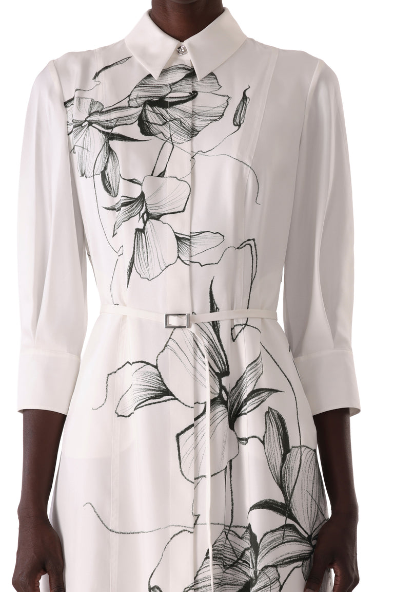 SHADOW FLORAL SILK TWILL SHIRT DRESS view 5
