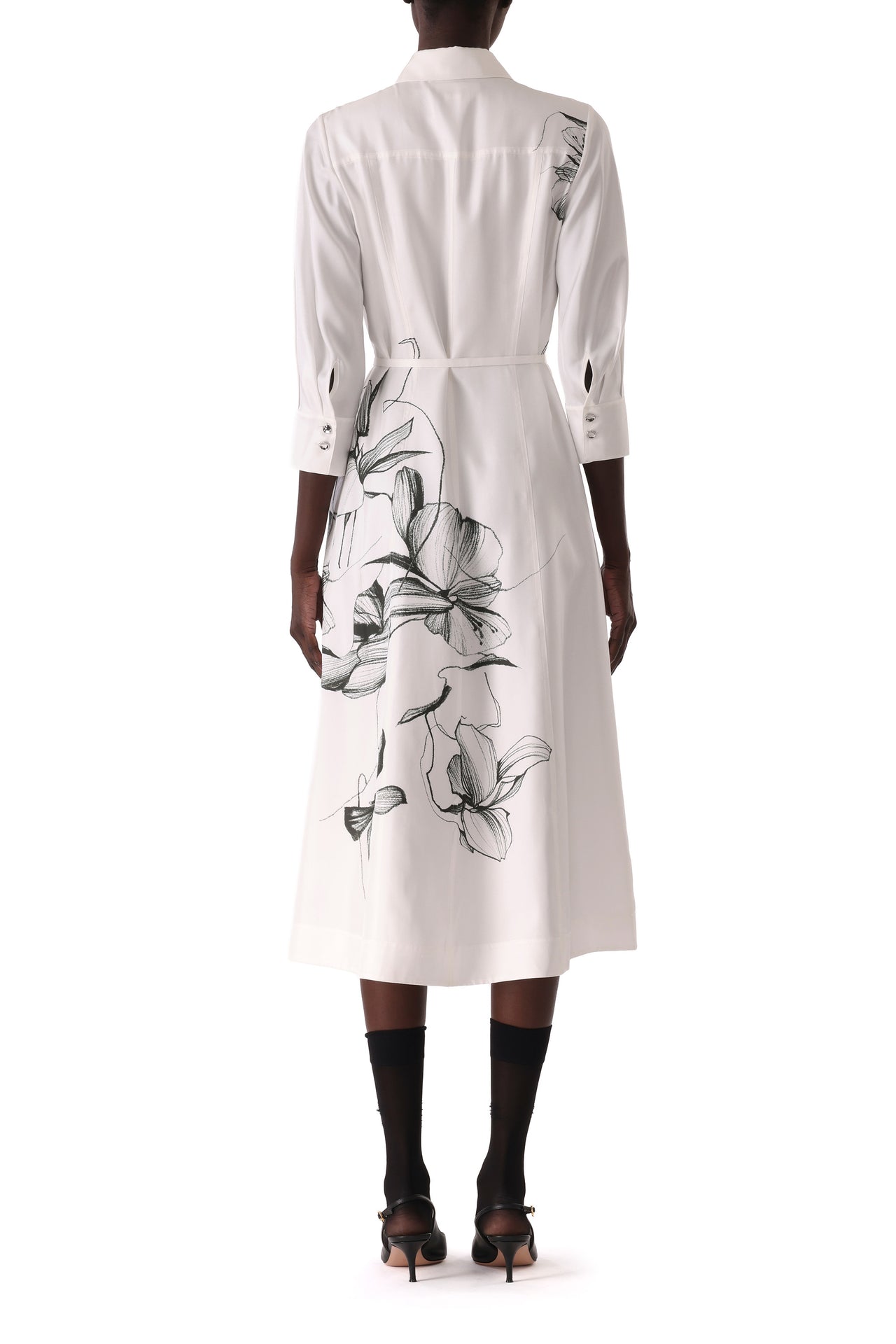 SHADOW FLORAL SILK TWILL SHIRT DRESS view 4