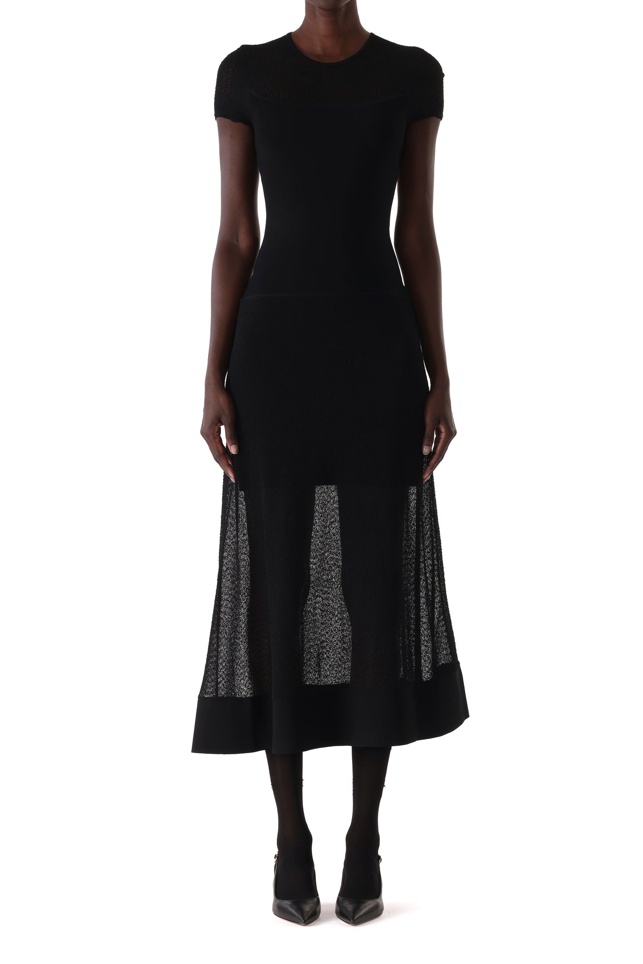 SHORT SLEEVE DROP WAIST LAYERED KNIT DRESS view 1