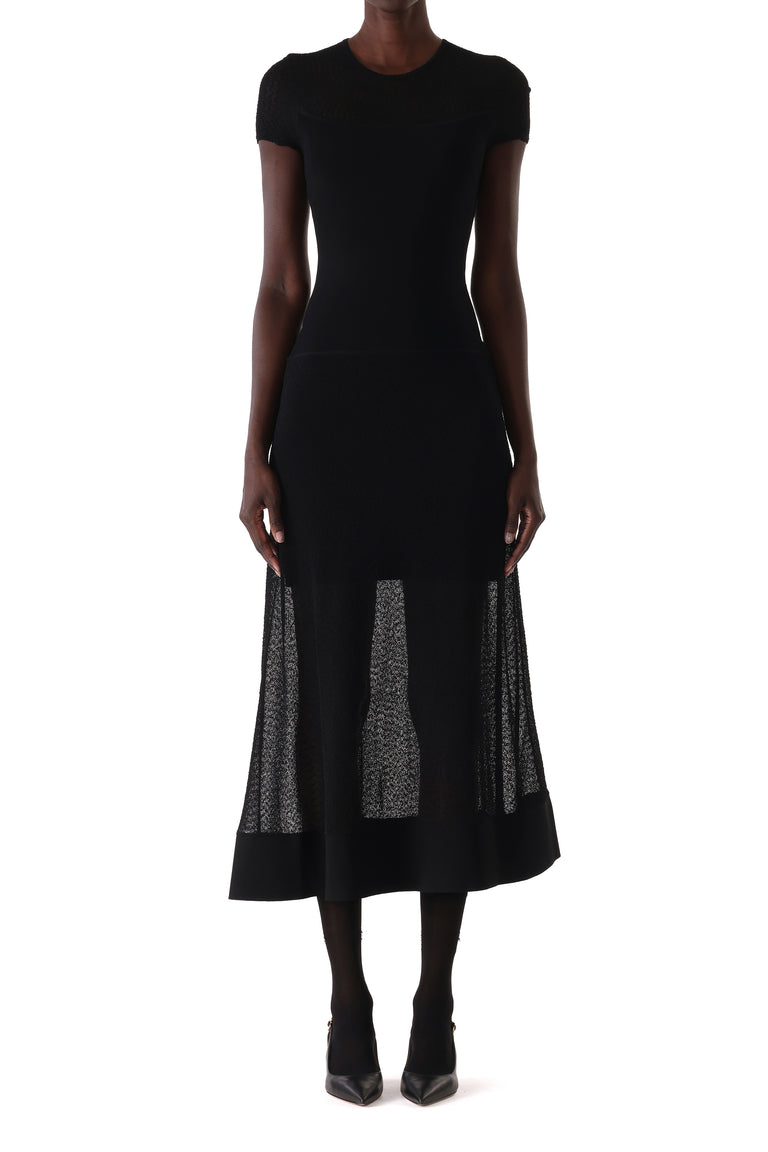 SHORT SLEEVE DROP WAIST LAYERED KNIT DRESS view 1