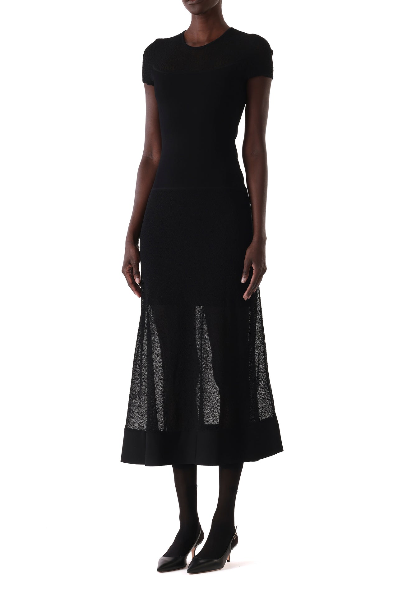 SHORT SLEEVE DROP WAIST LAYERED KNIT DRESS view 2