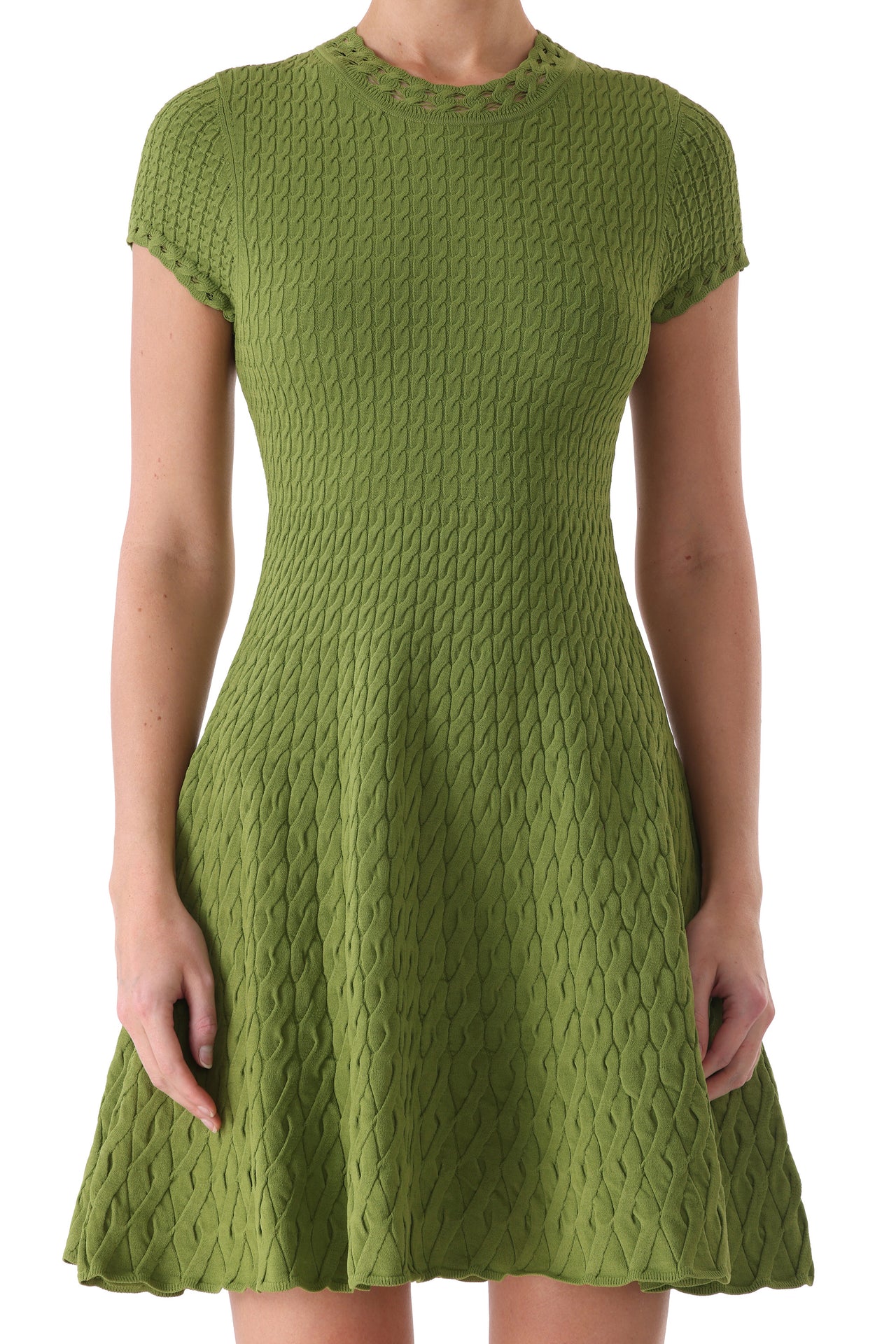 SHORT SLEEVE CABLE KNIT FIT AND FLARE DRESS view 3