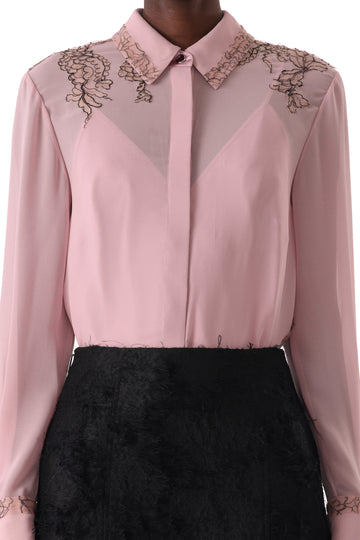 CREPE CHIFFON BUTTON-UP SHIRT WITH LACE view 1