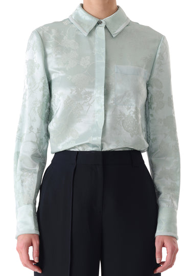 FLORAL SATIN JACQUARD BUTTON-UP SHIRT view 1