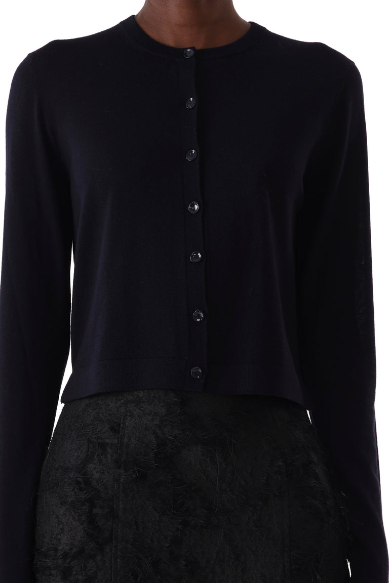 MERINO WOOL CARDIGAN WITH WASHED TWILL BACK view 1