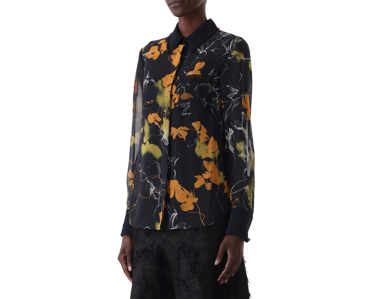 SHADOW FLORAL CREPE CHIFFON BUTTON-UP SHIRT view 3