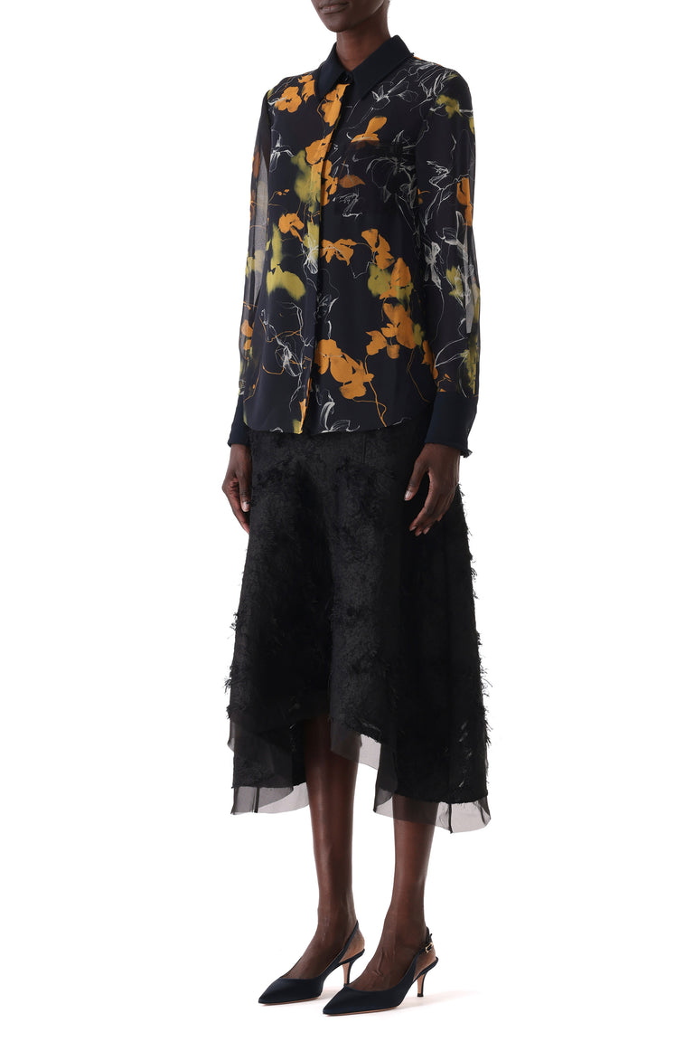 SHADOW FLORAL CREPE CHIFFON BUTTON-UP SHIRT view 3