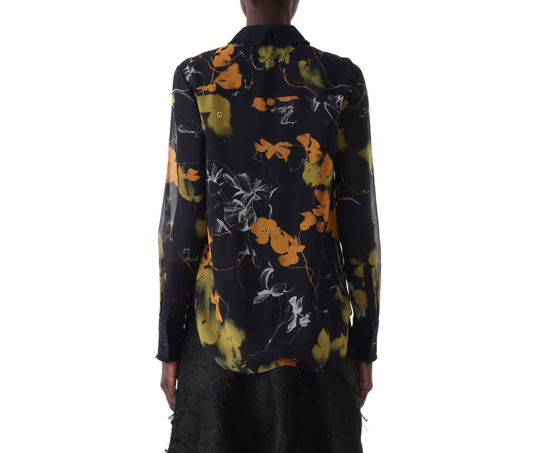 SHADOW FLORAL CREPE CHIFFON BUTTON-UP SHIRT view 4