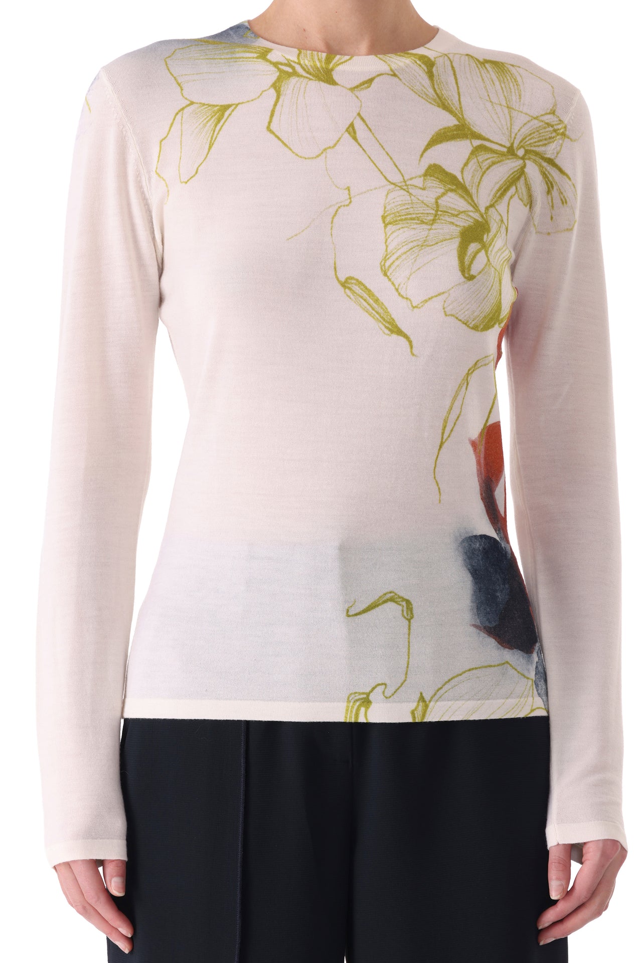 SHADOW FLORAL MERINO WOOL CREW NECK SWEATER view 3