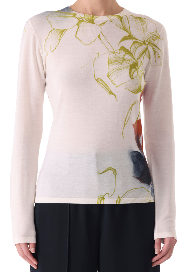 SHADOW FLORAL MERINO WOOL CREW NECK SWEATER view 3