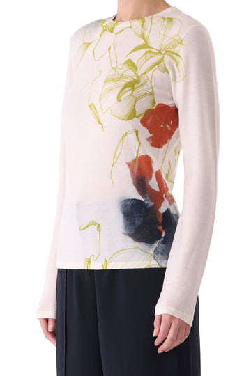 SHADOW FLORAL MERINO WOOL CREW NECK SWEATER view 1