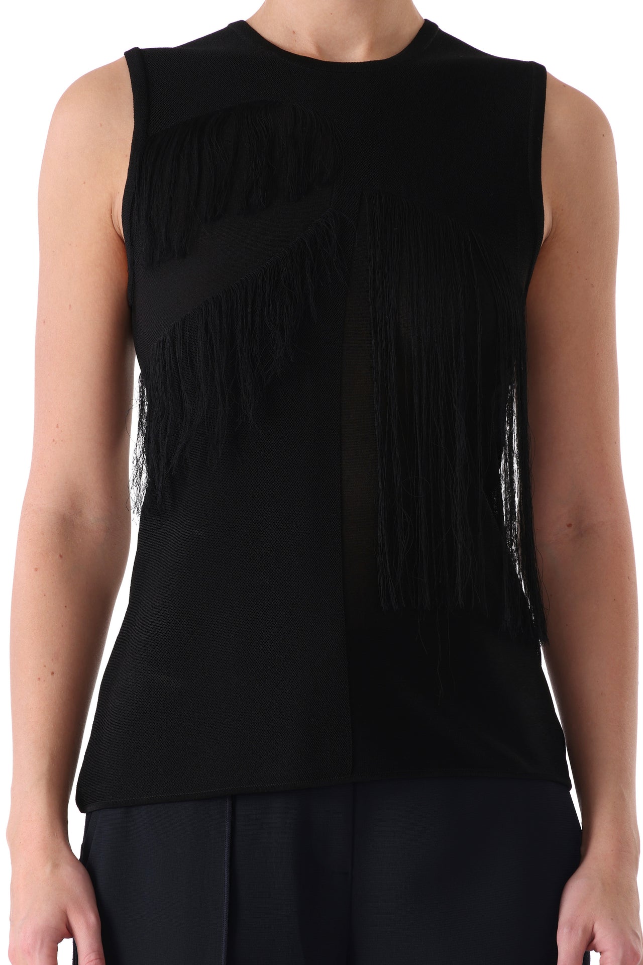 SLEEVELESS FRINGE KNIT TOP view 2