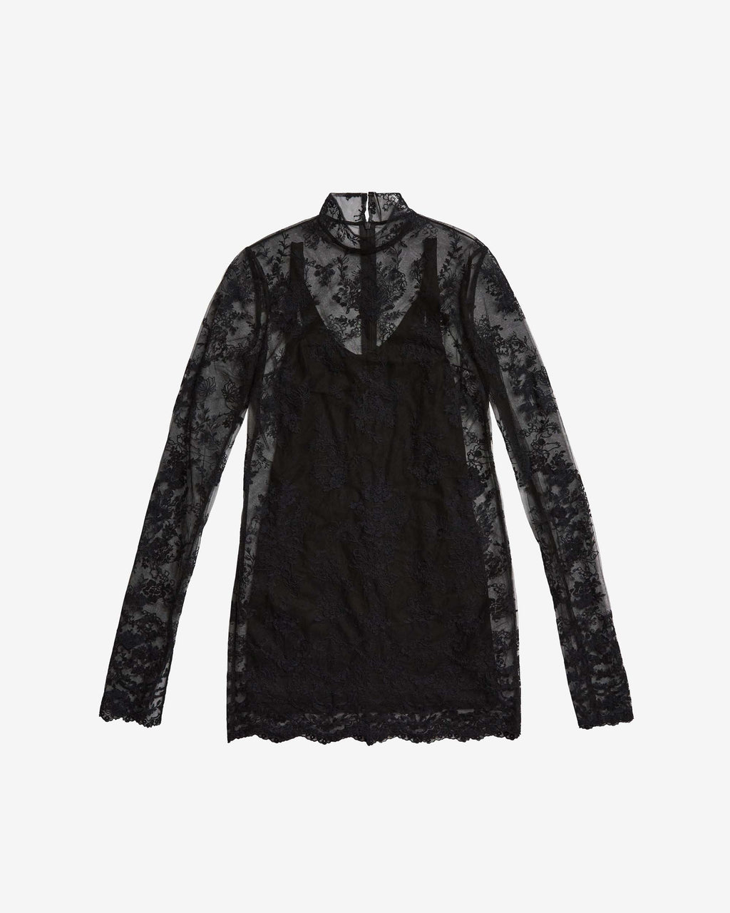 FLORAL EMBROIDERED TULLE L/S HIGH NECK MINI DRESS view 1