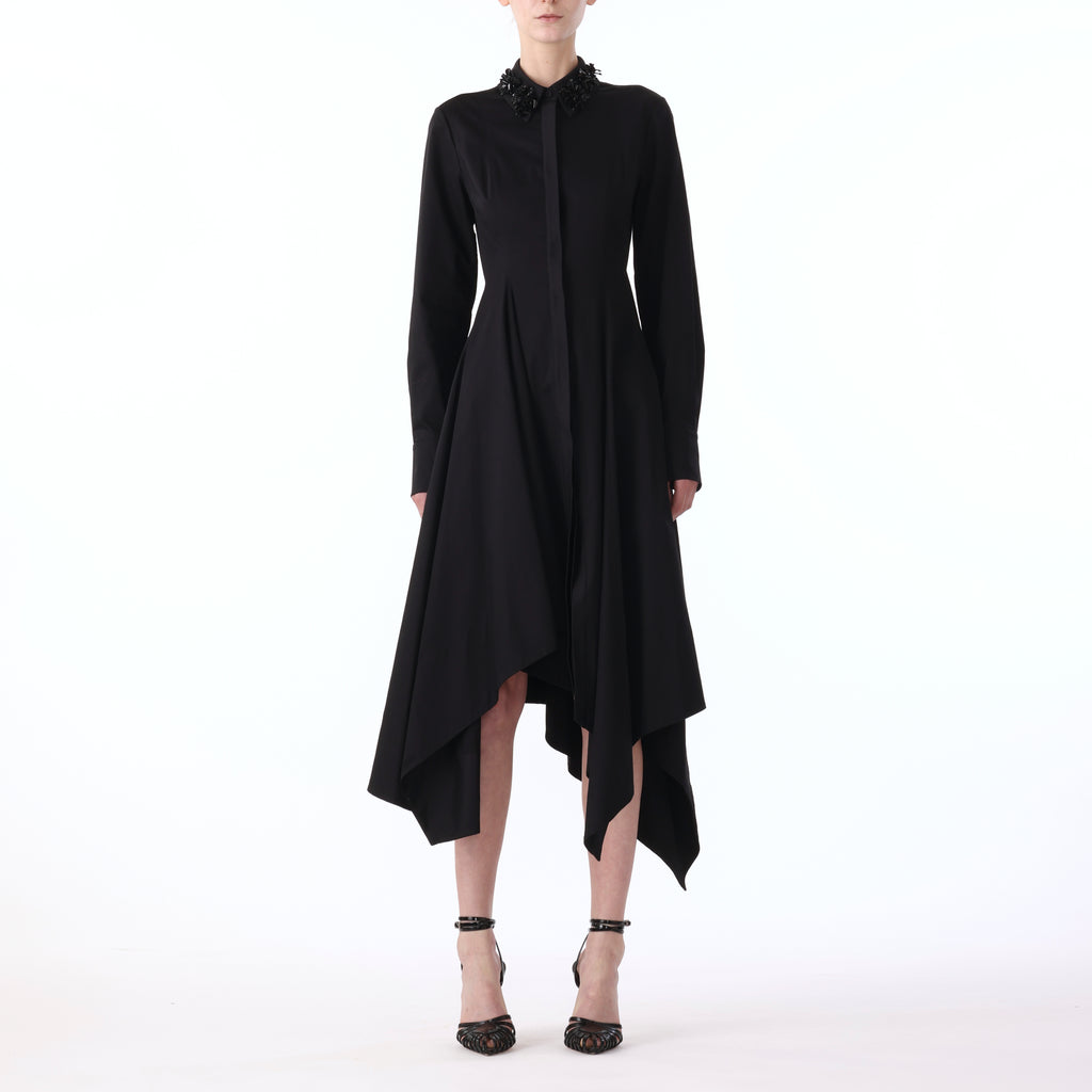L/S ASYMMETRIC COTTON DRESS WITH EMBROIDERY COLLAR view 1