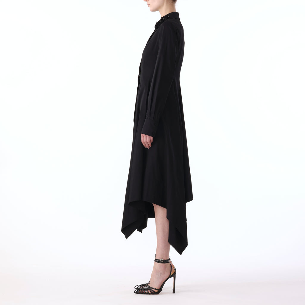 L/S ASYMMETRIC COTTON DRESS WITH EMBROIDERY COLLAR view 2