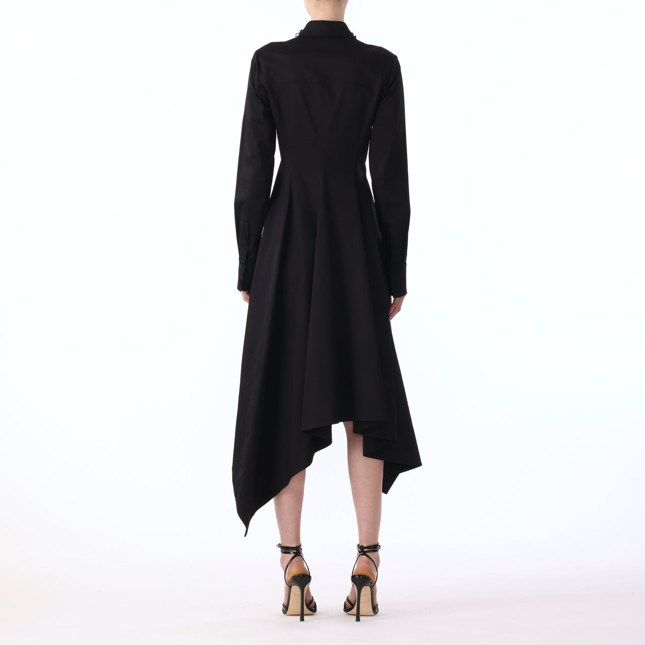 L/S ASYMMETRIC COTTON DRESS WITH EMBROIDERY COLLAR view 3