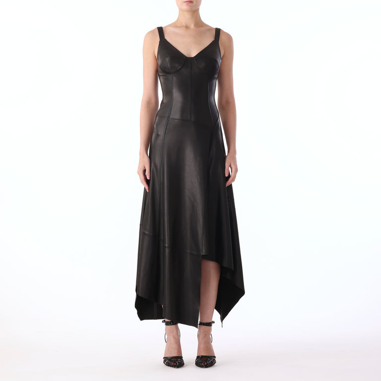 S/L LEATHER DRESS WITH ASYMMETRIC SKIRT view 1