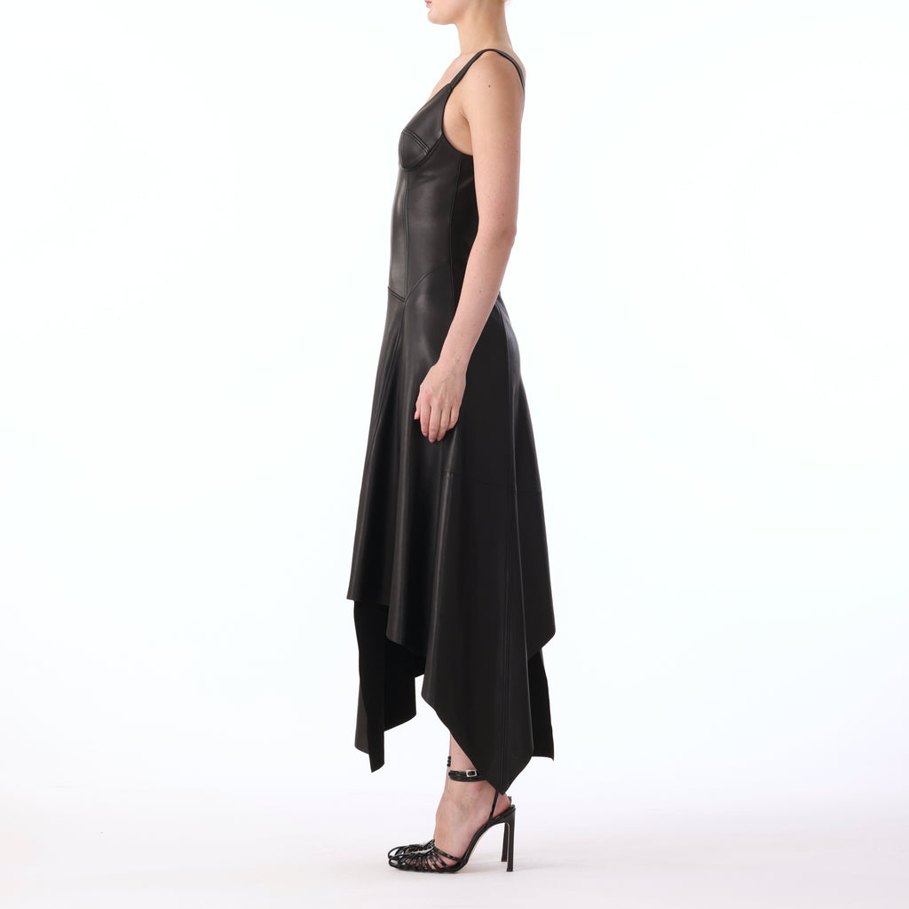 S/L LEATHER DRESS WITH ASYMMETRIC SKIRT view 2