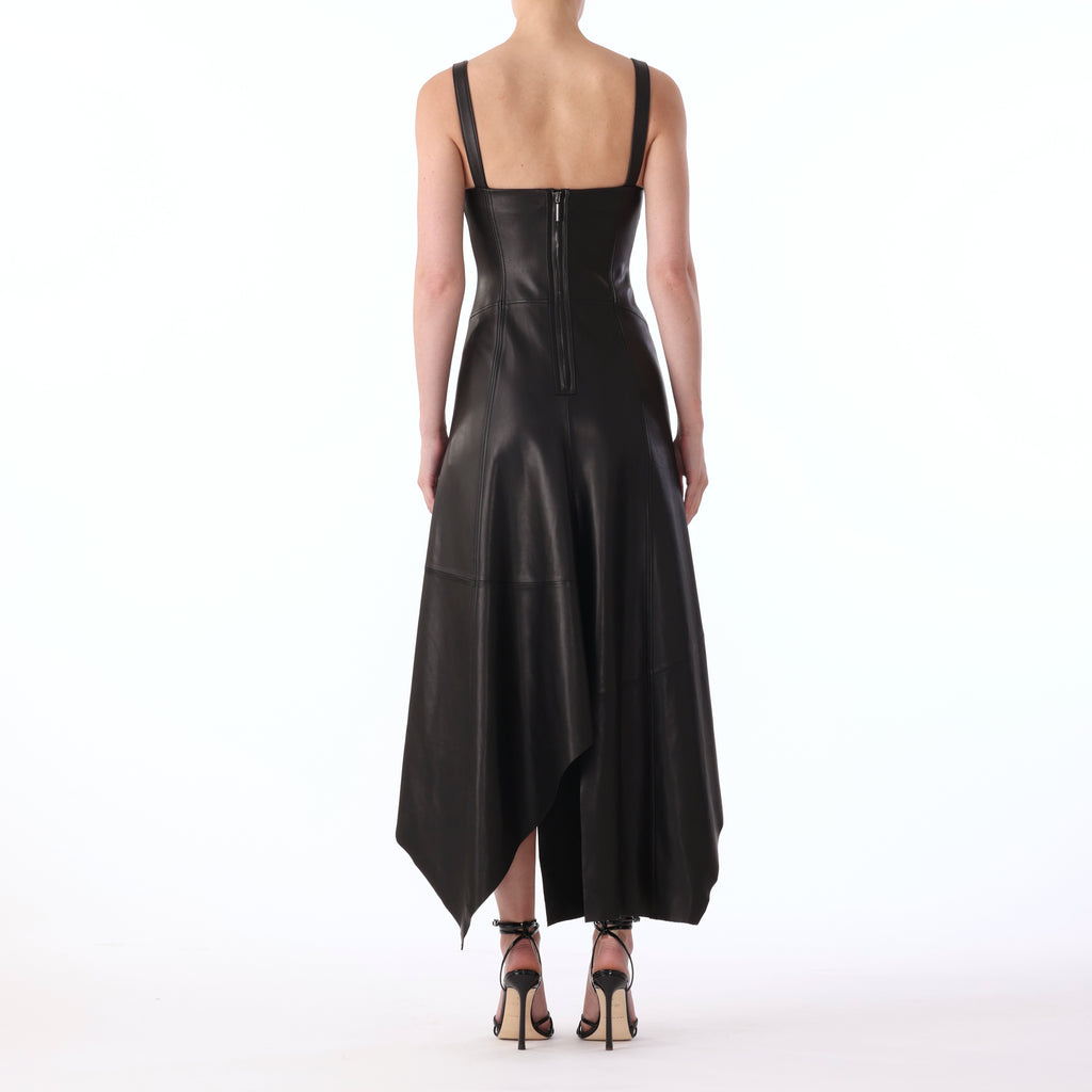 S/L LEATHER DRESS WITH ASYMMETRIC SKIRT view 3