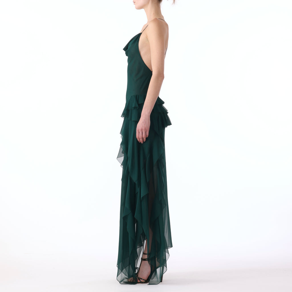 CHIFFON S/L GOWN WITH RUFFLE DETAILS view 2