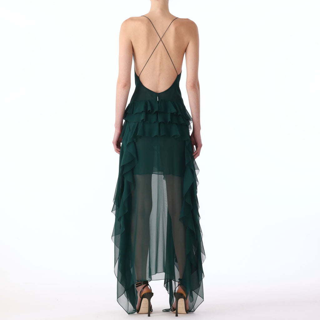 CHIFFON S/L GOWN WITH RUFFLE DETAILS view 3