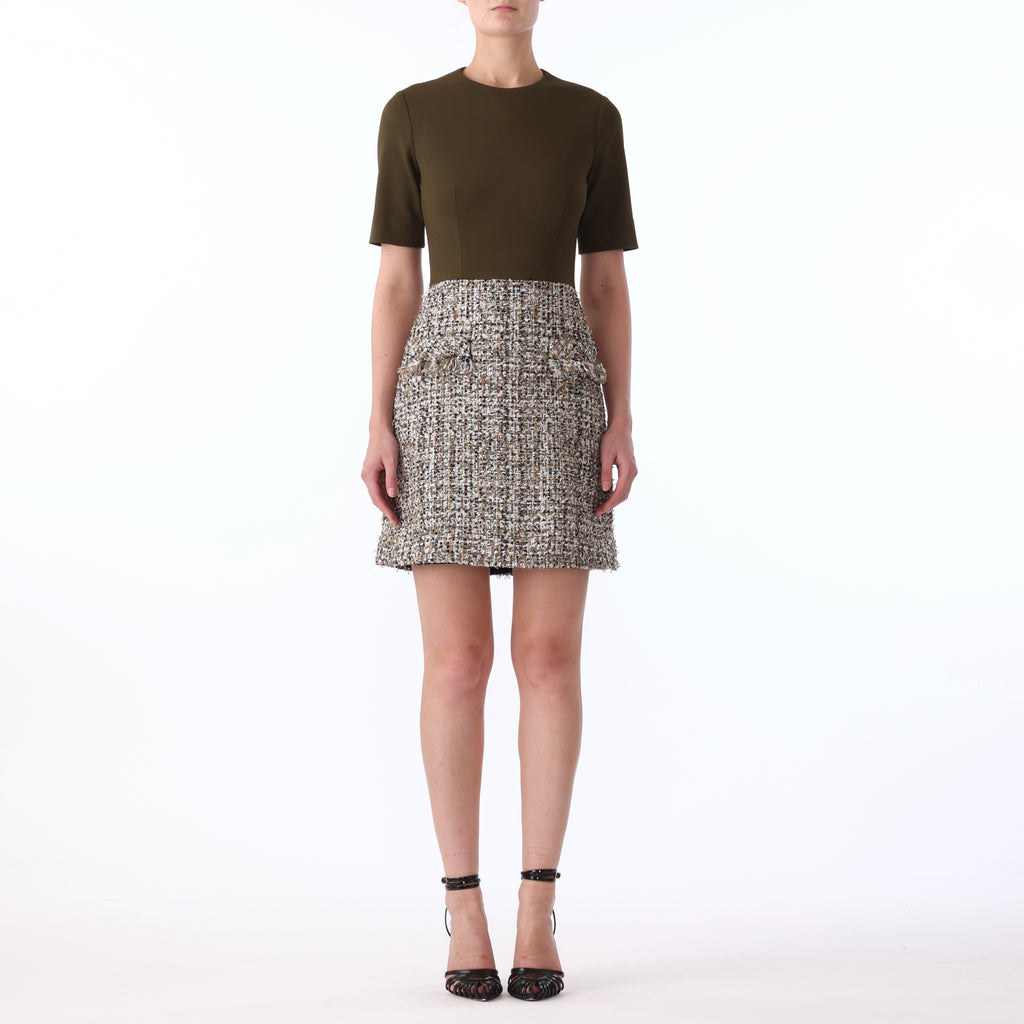 TEXTURE TWEED JERSEY COMBO SHORT SLEEVE DAY DRESS view 1
