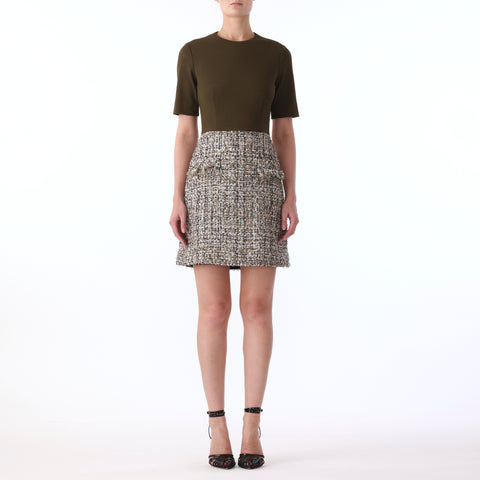 TEXTURE TWEED JERSEY COMBO SHORT SLEEVE DAY DRESS