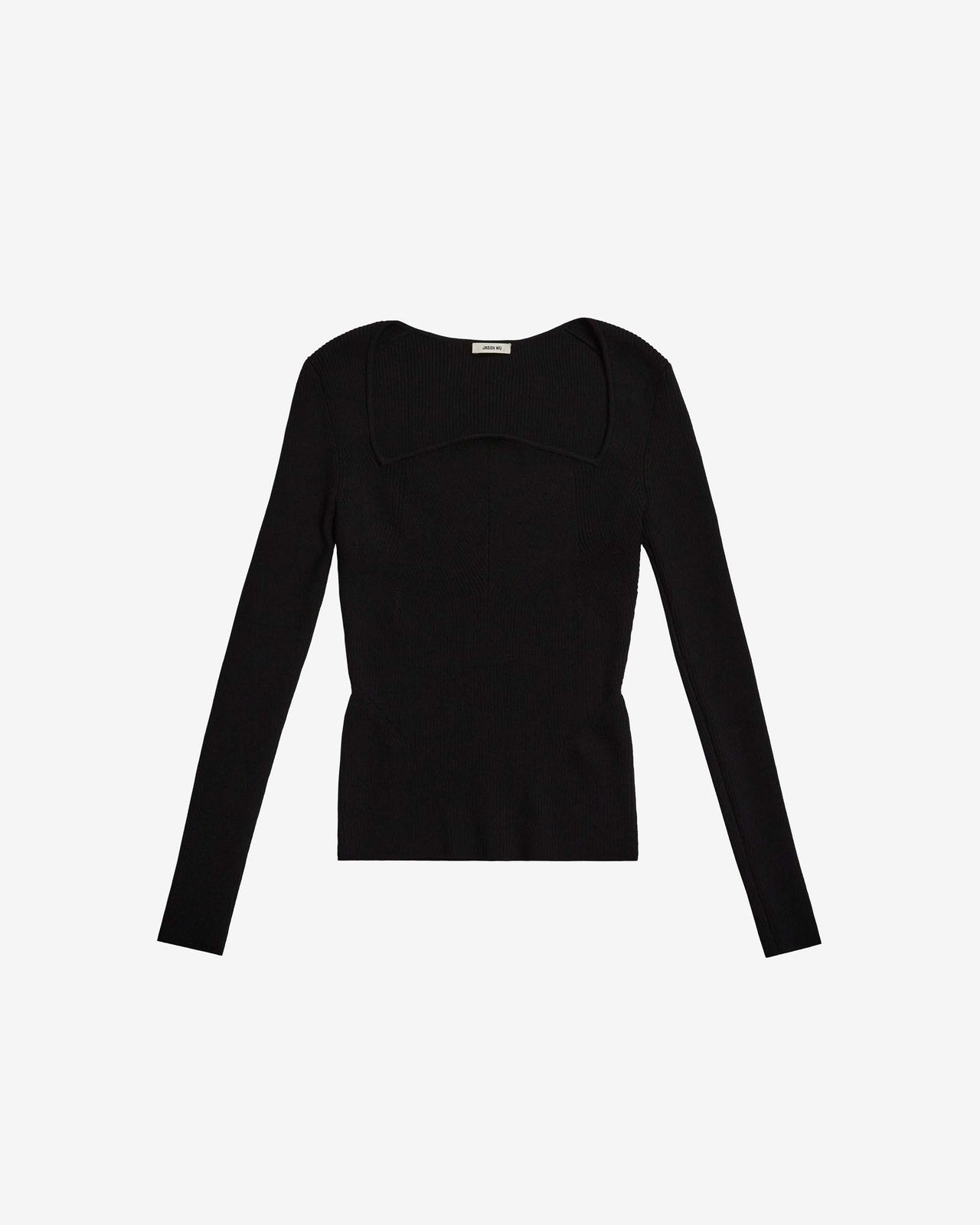 LONG SLEEVE RIB KNIT CURVED NECKLINE view 1
