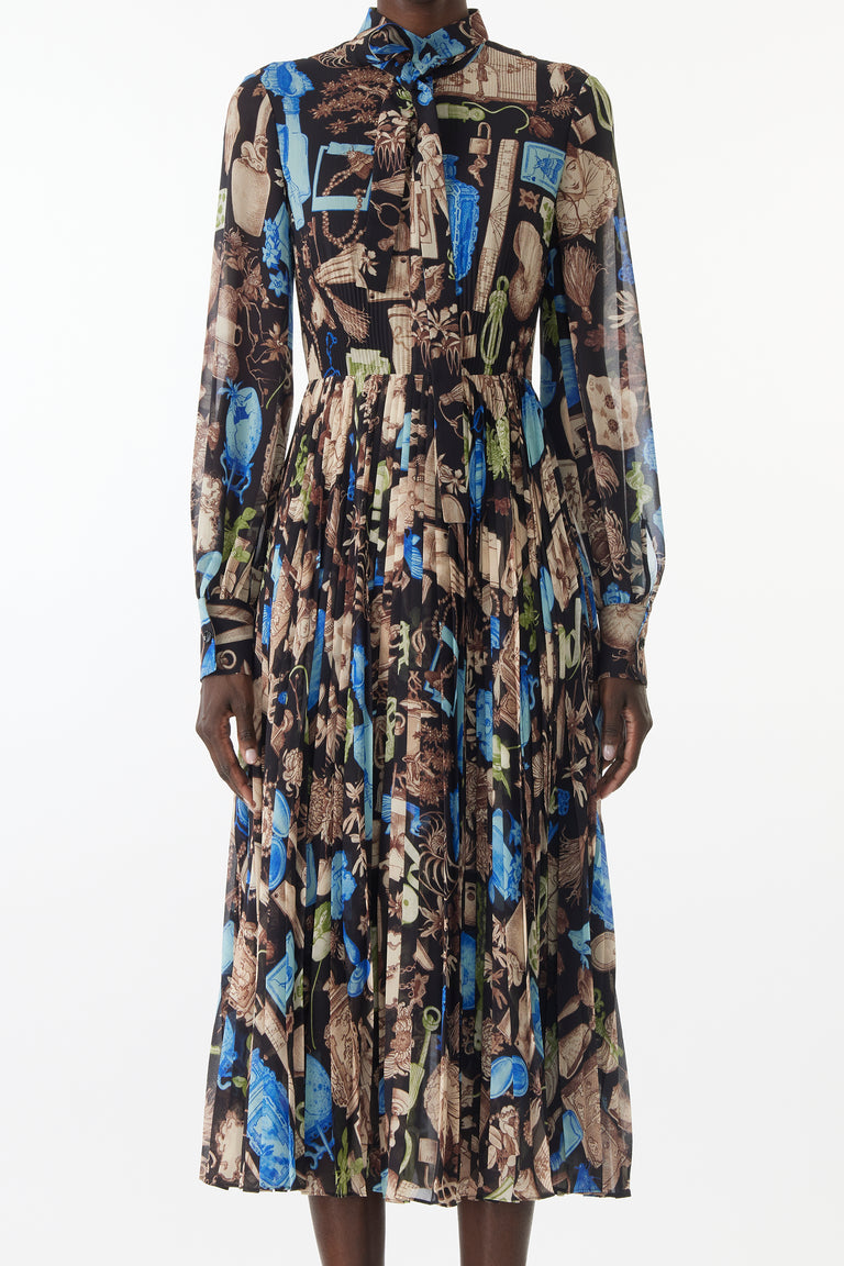 TIE-NECK PLEATED MIDI DRESS IN CREPE CHIFFON view 5