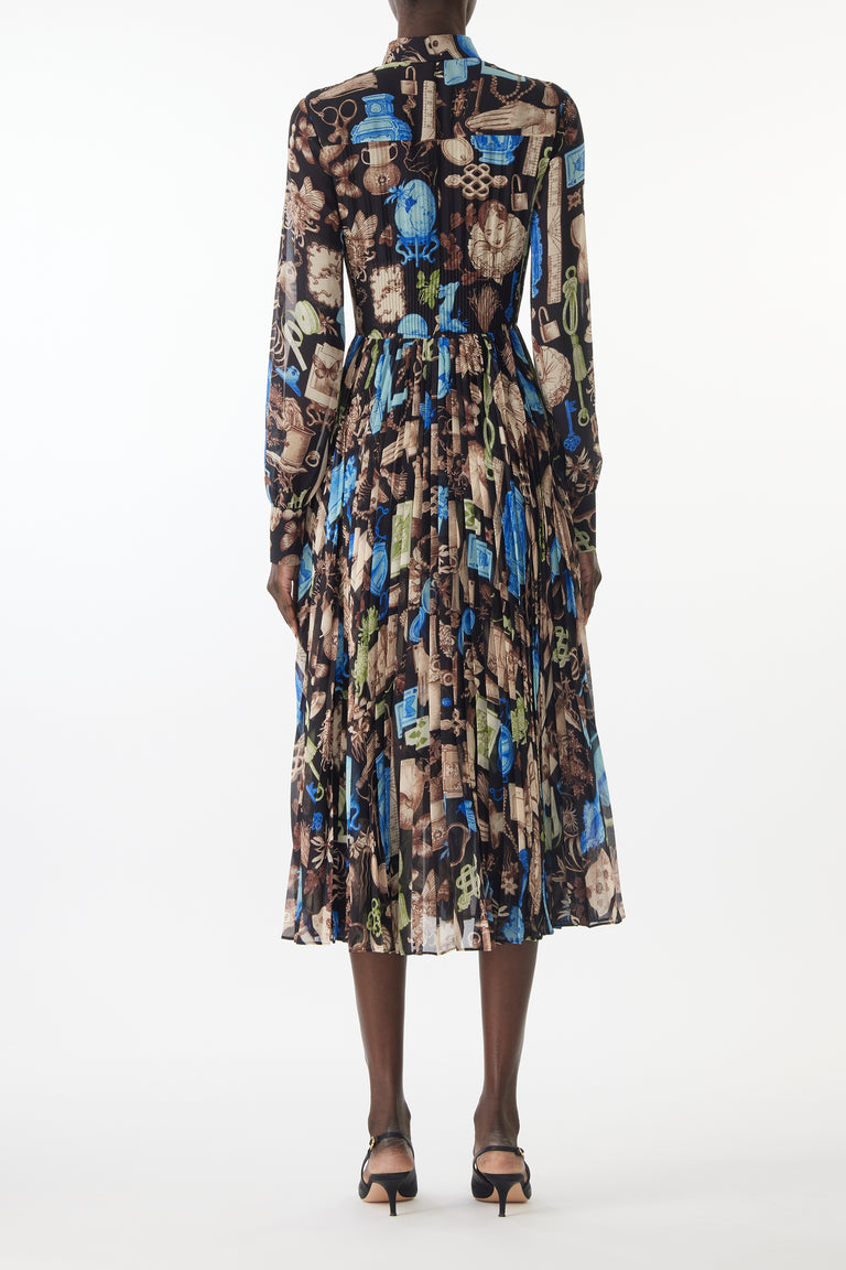 TIE-NECK PLEATED MIDI DRESS IN CREPE CHIFFON view 7