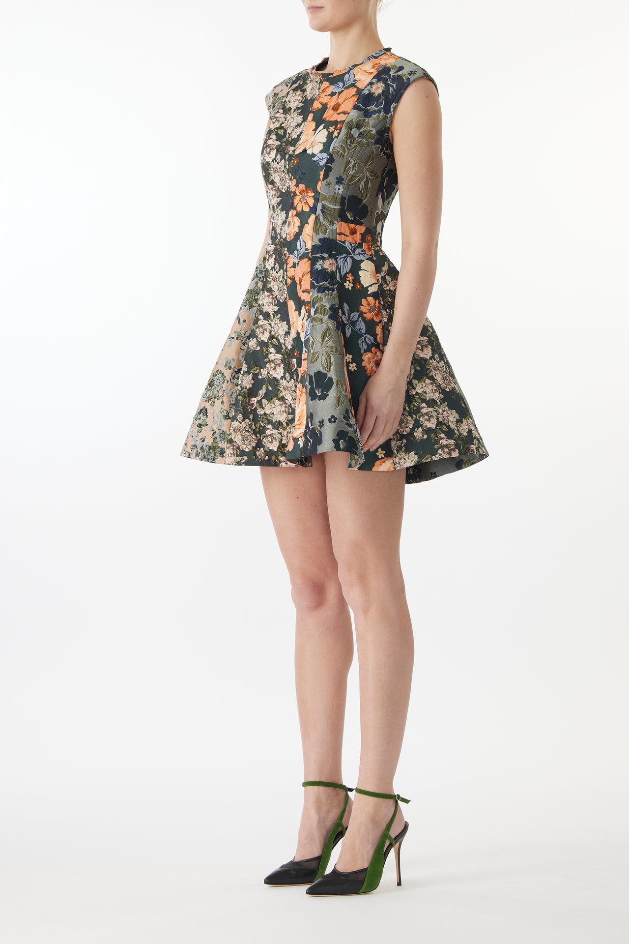 MIXED FLORAL JACQUARD PANELED MINI DRESS view 5