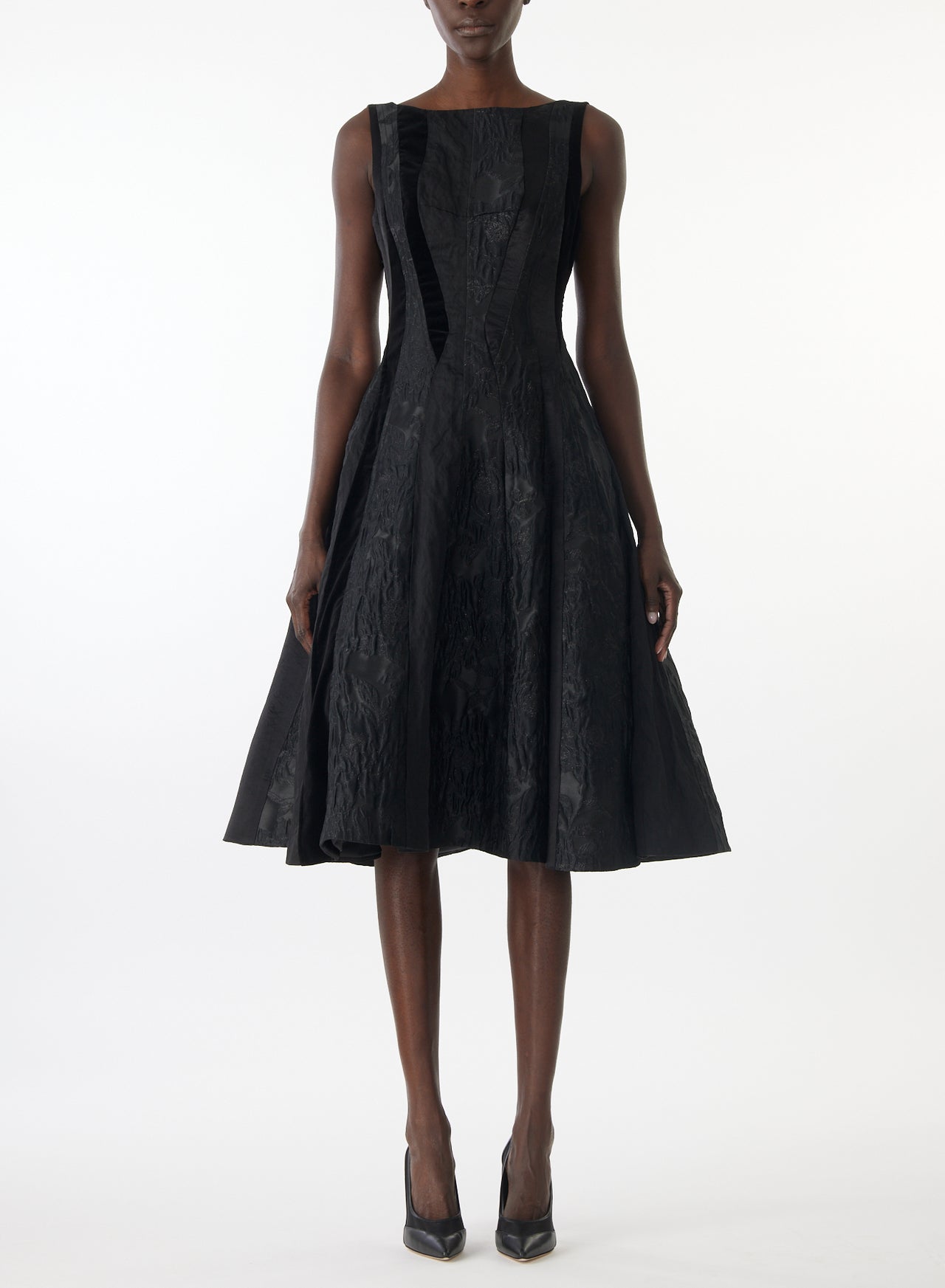 MIXED MEDIA LOW BACK MIDI DRESS view 3