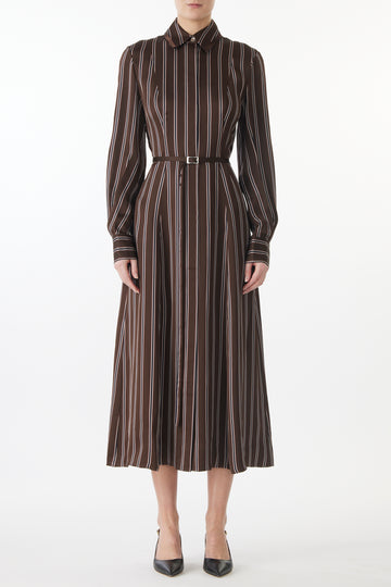 STRIPED LONG SLEEVE MIDI SHIRTDRESS view 1