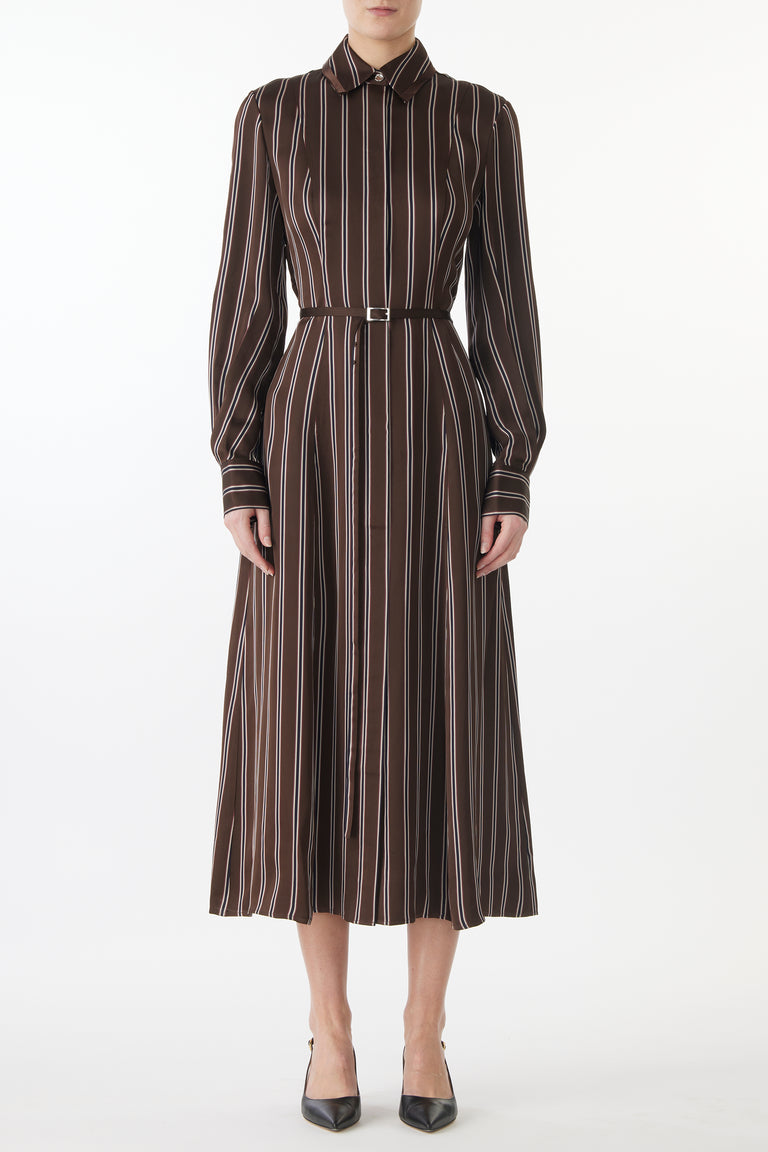 STRIPED LONG SLEEVE MIDI SHIRTDRESS view 1